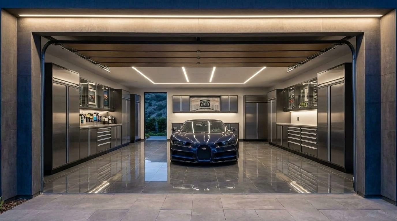 Local Garage Door Bergeron Interior View of Custom Garage Door Overhead and Workshop